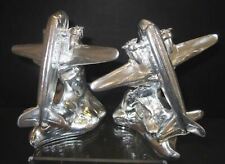 DC-3 Airplane bookends art deco in sanded aluminum made in USA a pair picture